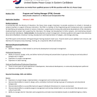 United States Peace Corps in Eastern Caribbean  -  Program and Training Manager (PTM), Grenada